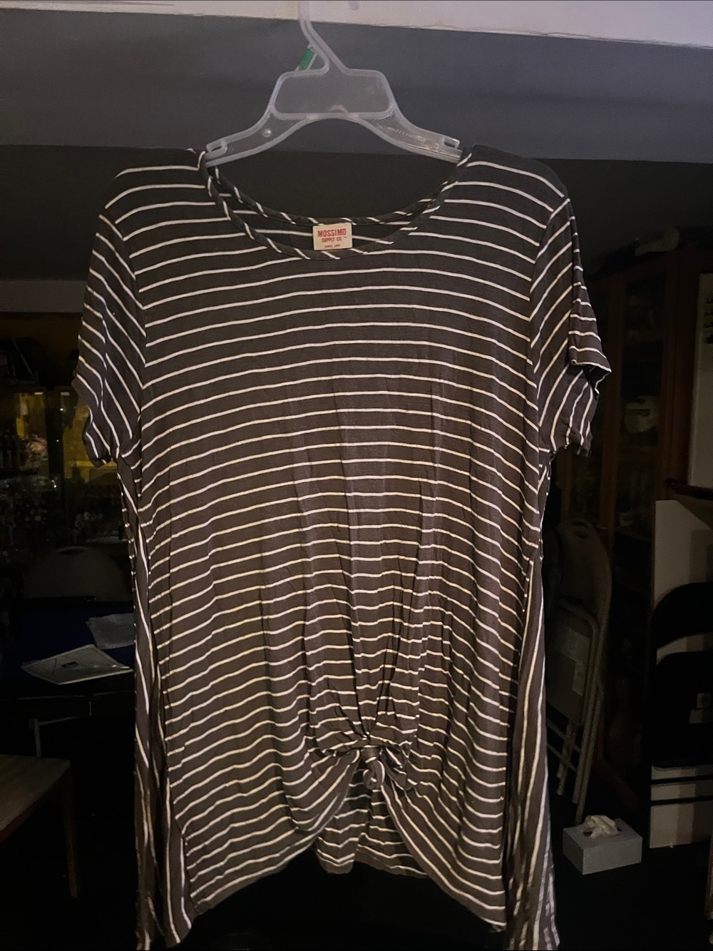 Mossimo Supply Co. Black & White Striped Short Sleeve Knot-Front Top